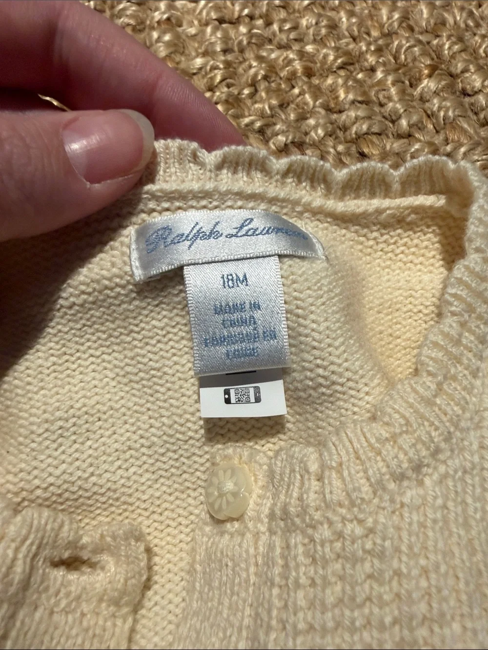 Ralph Lauren Cream Knit Button-Front Cardigan for Kids